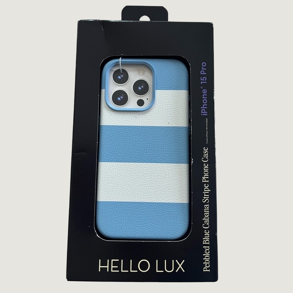 Hello Lux iPhone 15 Pro Blue Cabana Stripe Pebbled Phone Case New In Box
